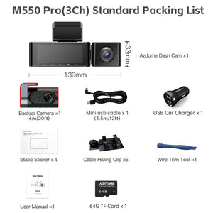 AZDOME M550 Pro 4K Dash Cam WiFi GPS Night Vision Parking Monitor Rear Camera - stepyours.com
