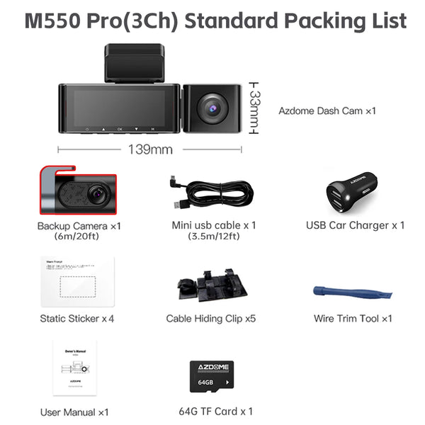 AZDOME M550 Pro 4K Dash Cam WiFi GPS Night Vision Parking Monitor Rear Camera - stepyours.com