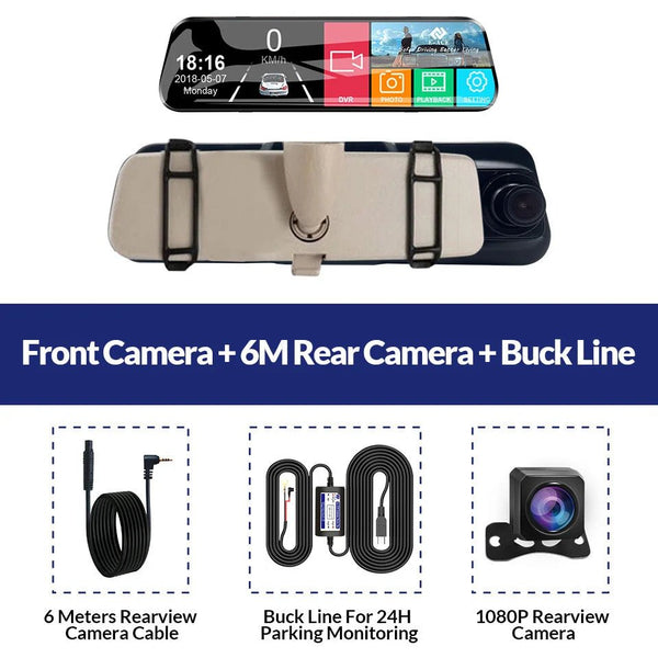 10 Inch Car DVR Touch Screen Dual 1080P Front And Rear Rearview Mirror Camera - stepyours.com