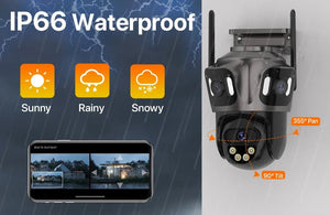 Three Screen WiFi IP Camera Outdoor 4K Tri Lens PTZ - AI Human Detection - stepyours.com
