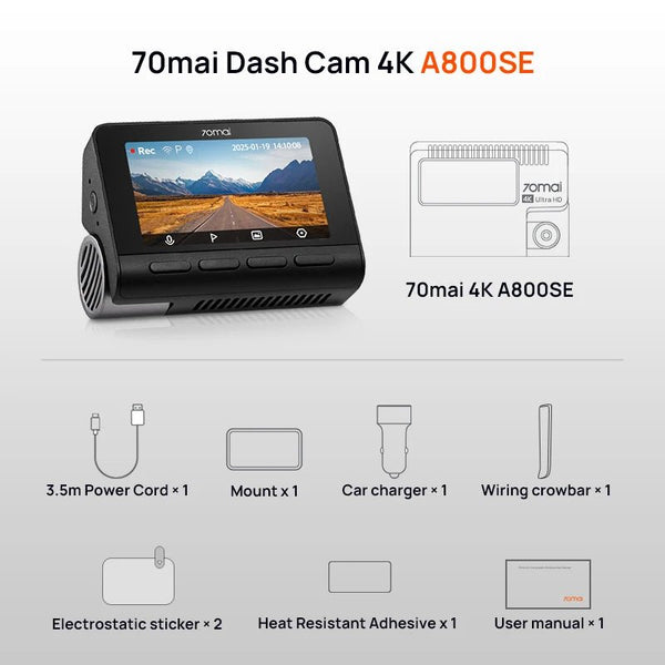 70mai 4K Dash Cam A800SE GPS ADAS Voice Control Ultra HD WiFi 6 - stepyours.com