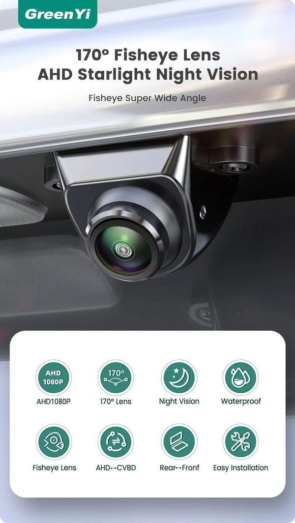 GreenYi AHD 1080P Car Rear View Camera Fisheye Lens 170 Degree Night Vision - stepyours.com