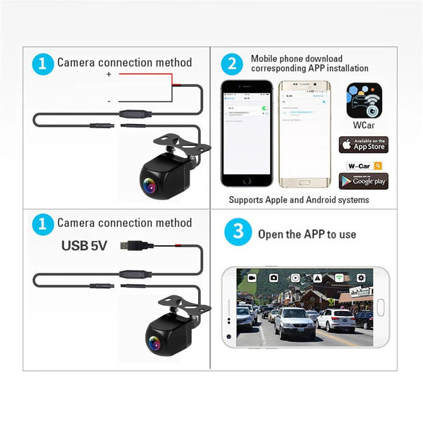 Car Rear View Camera WiFi 170 Degree Wireless Waterproof Backup Camera 12V 24V - stepyours.com