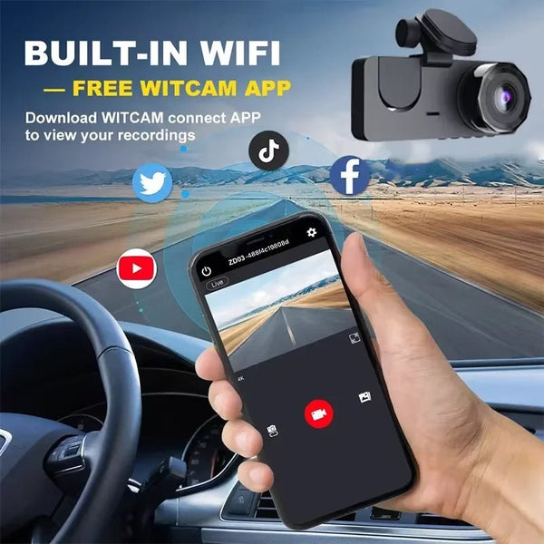 4K Dual Lens Dash Cam Car DVR With WiFi App Front Rear Night Vision - stepyours.com