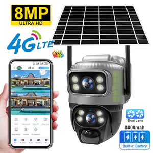 V380 Dual Lens 4G Solar PIR Camera Outdoor Security 8MP 4K IP Cam - stepyours.com