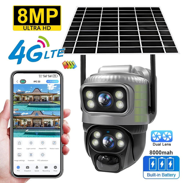 V380 Dual Lens 4G Solar Camera 8MP Night Vision IP66 Waterproof Stay Secure - stepyours.com