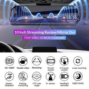 10 Inch Rearview Mirror Dash Cam Front And Rear 1080P Dual Recorder Night Vision - stepyours.com