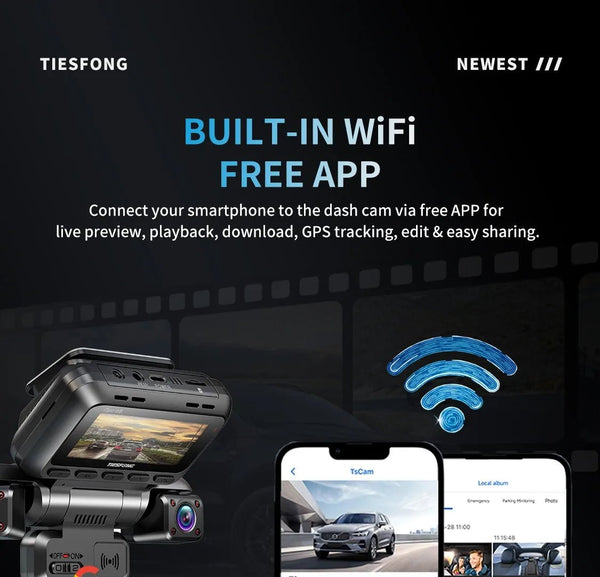 TiESFONG 4CH GPS Dash Cam I7Pro Front 4K 2K Plus 3x1080P Car DVR WiFi - stepyours.com