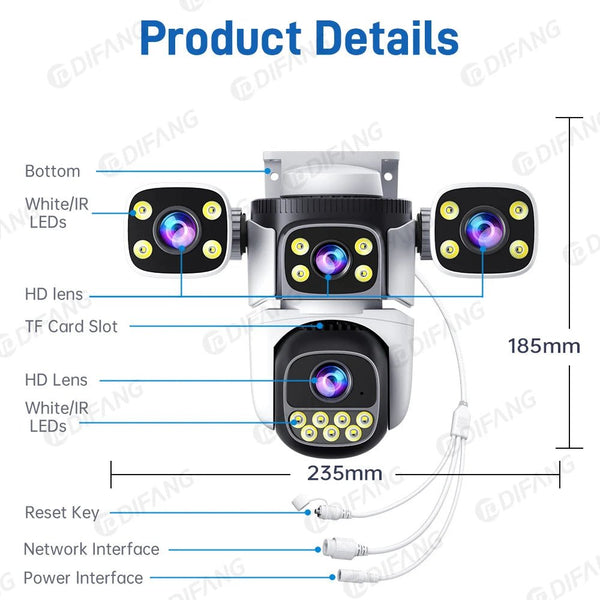 Outdoor WiFi PTZ CCTV Camera With 5X Zoom Four Lens Night Vision - stepyours.com