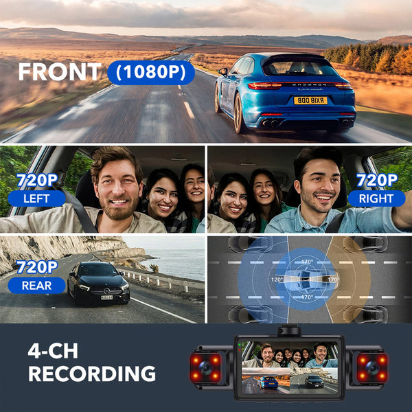 4 Channel Car Dash Cam With WiFi FHD 1080P Front Left Right Rear Night Vision - stepyours.com