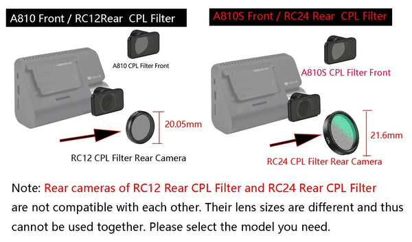 CPL Filter For 70mai A810 RC12 RC24 Rear Cameras Compatible - stepyours.com