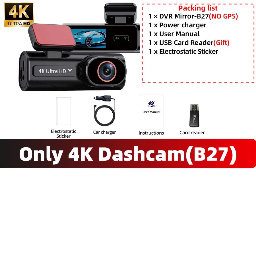Acceo Dash Cam 4K Front And 1080P Rear Dual Lens With GPS WiFi Night Vision - stepyours.com