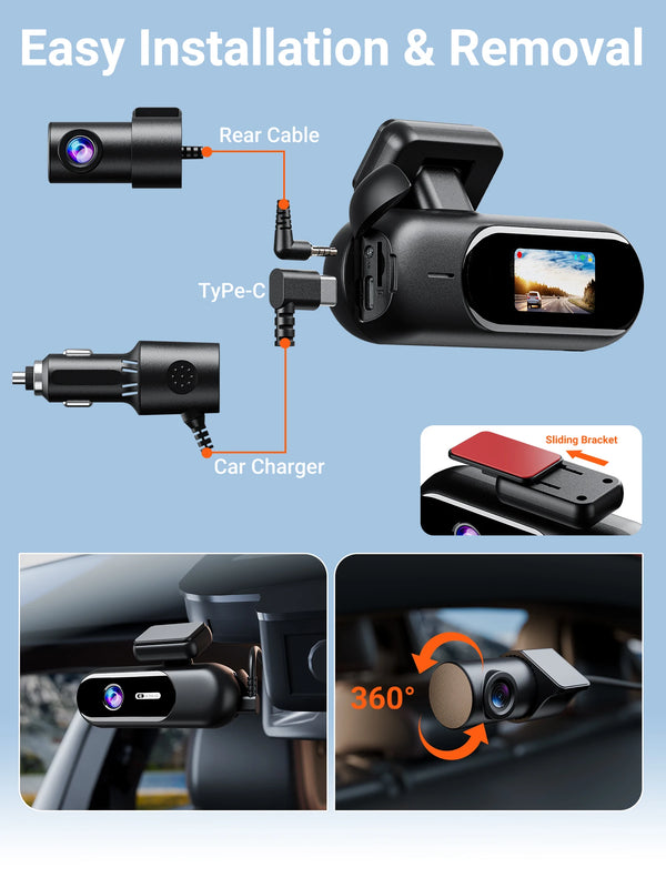 4K Front And Rear Dual Lens Dash Cam With HDR Night Vision WiFi Parking - stepyours.com