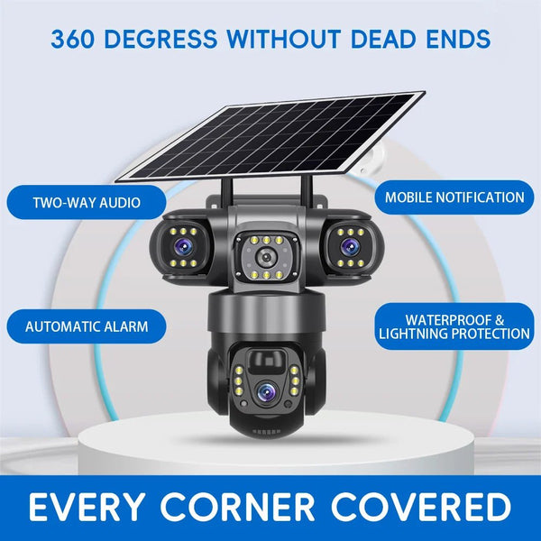 Solar Wireless Security Camera 12MP HD 3 Lens 10X Zoom IP66 Outdoor - stepyours.com
