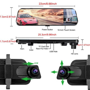 10 Inch 1080P Night Vision Car Dash Cam With Touch Screen And Rear View Mirror - stepyours.com
