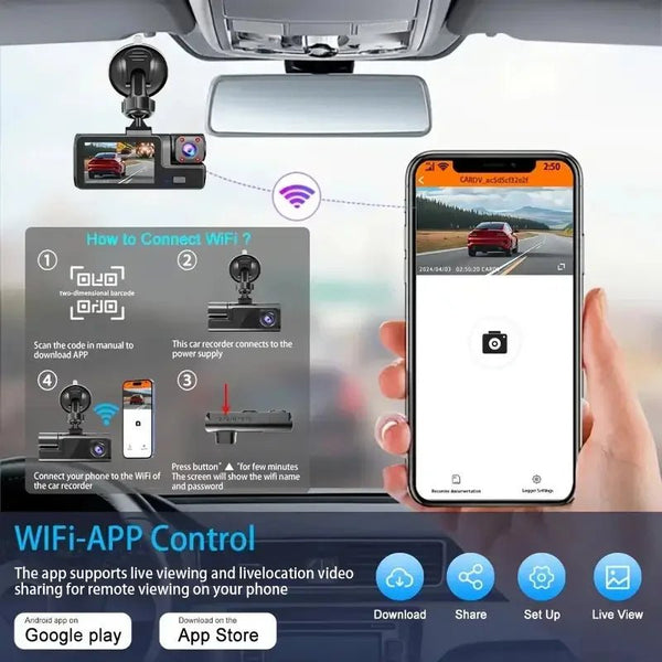3 Channel WiFi Car DVR 1080P Front Inside Rear 170 Degree Night Vision G Sensor - stepyours.com