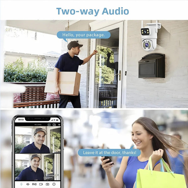 Tuya 8MP WiFi IP Camera PTZ Dual Lens Dual Screen Color Night Vision AI Alerts - stepyours.com