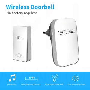 New Wireless Doorbell Waterproof Plug Button No Battery Required Ring Bell Chimes Sets Home Smart Door bell 38 ringtones by stepyours.com