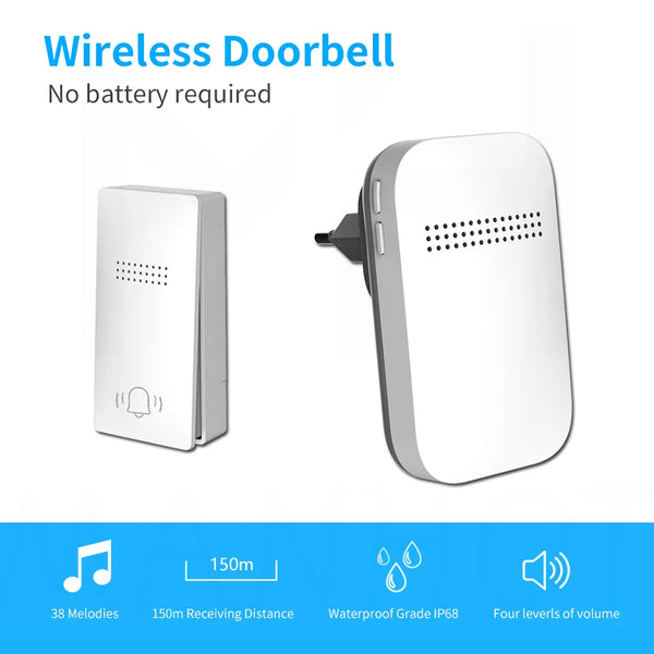 New Wireless Doorbell Waterproof Plug Button No Battery Required Ring Bell Chimes Sets Home Smart Door bell 38 ringtones by stepyours.com