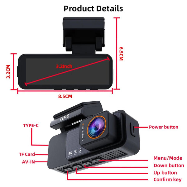Acceo 4K Dash Cam With GPS WiFi Dual Lens Night Vision Front Rear - stepyours.com