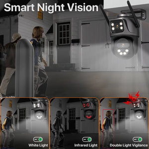 Three Screen WiFi IP Camera Outdoor 4K Tri Lens PTZ - AI Human Detection - stepyours.com