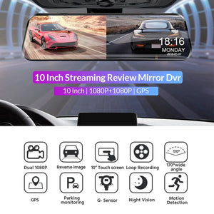 10 Inch Car DVR Touch Screen Dual 1080P Front And Rear Rearview Mirror Camera - stepyours.com