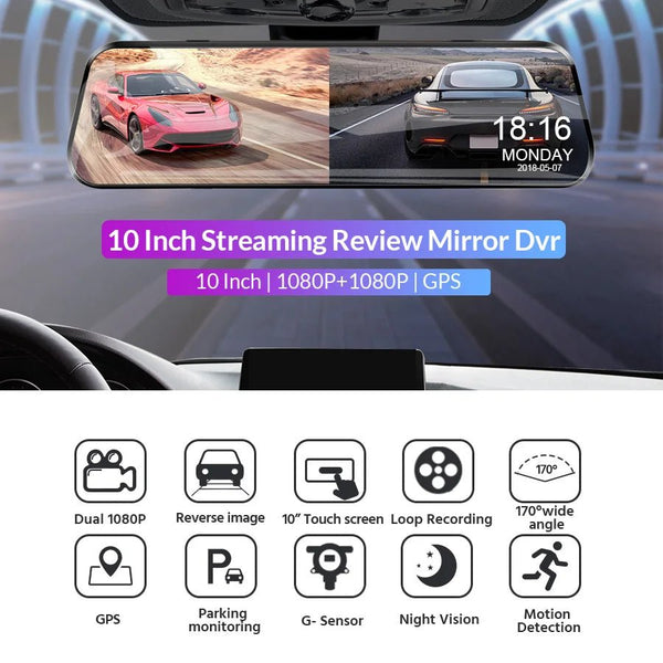 10 Inch Car DVR Touch Screen Dual 1080P Front And Rear Rearview Mirror Camera - stepyours.com