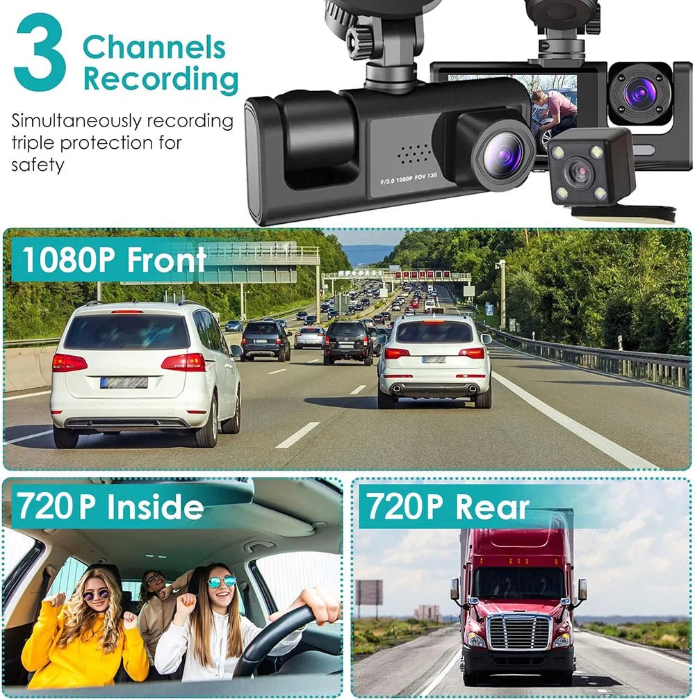1080P Car Dash Cam 2 To 3 Camera Front And Rear Video Recorder Night Vision - stepyours.com