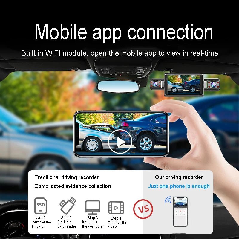 4K Quad Camera Hidden Dash Cam With App Night Vision Motion Detection Parking - stepyours.com