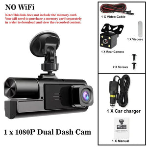3 Channel WiFi Car DVR 1080P Front Inside Rear 170 Degree Night Vision G Sensor - stepyours.com