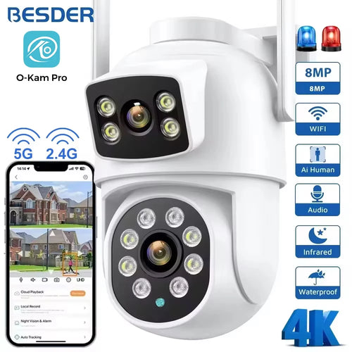 BESDER O-Kam Pro - Dual Screen 4K Outdoor PTZ WiFi Camera With Human Detection by stepyours.com