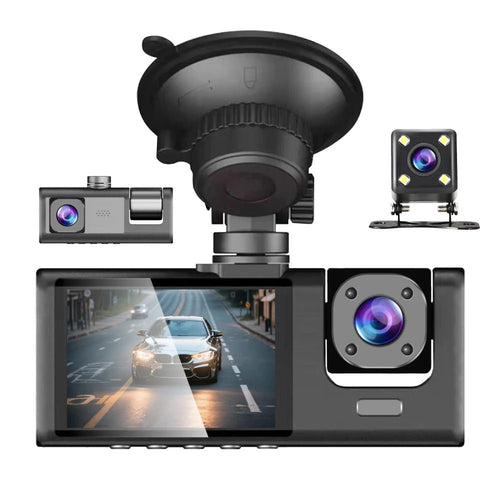 3 Channel Car Dash Camera 1080P Front Rear Cabin Night Vision - stepyours.com