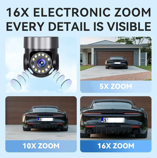 10K 20MP Outdoor WiFi Security Camera 360 Degree PTZ With 4 Lenses And 16X Zoom - stepyours.com