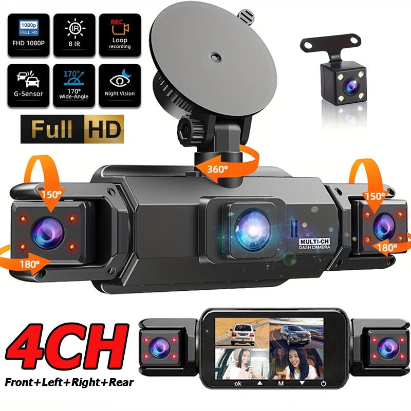 4 Channel 360 Dash Cam With 1080P Front Left Right Rear 24H Parking - stepyours.com