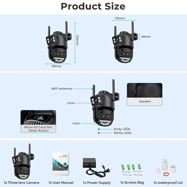 12MP 6K PTZ WiFi Outdoor Camera With 8X Zoom AI Human Detection Night Vision - stepyours.com