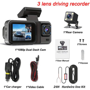 3 Channel Dash Cam for Cars 1080P Video Recorder Rear View Car DVR - stepyours.com