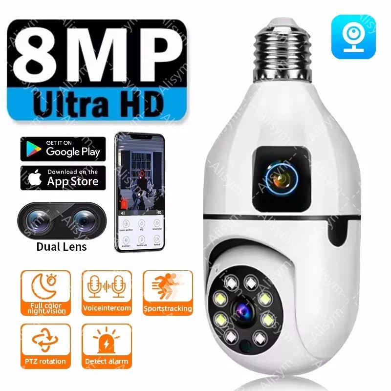 8MP E27 Bulb WiFi Camera - Color Night Vision With 8X Zoom And Dual Lens - stepyours.com