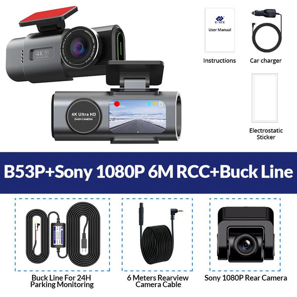 4K Dash Cam With GPS WiFi Night Vision Rear Camera Car DVR Recorder - stepyours.com