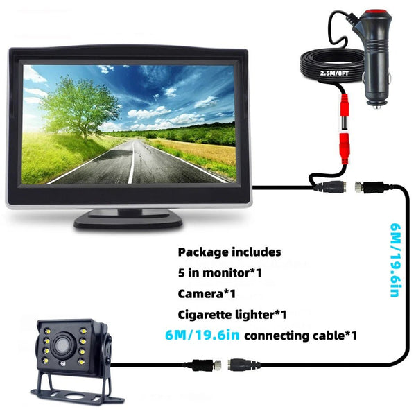HC Rear View Backup Camera With Monitor For Truck 24V Night Vision 5 Inch Screen - stepyours.com