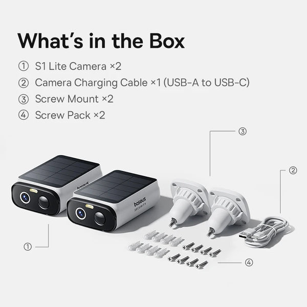 Baseus S1 Lite Solar Security Camera - 2K Wireless Outdoor With 135 Degree FOV - stepyours.com