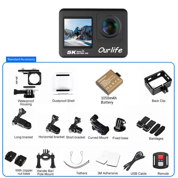 Ourlife MTR60 Action Cam 2.0 Touch Screen EIS 170 Degree Waterproof 30M WiFi - stepyours.com