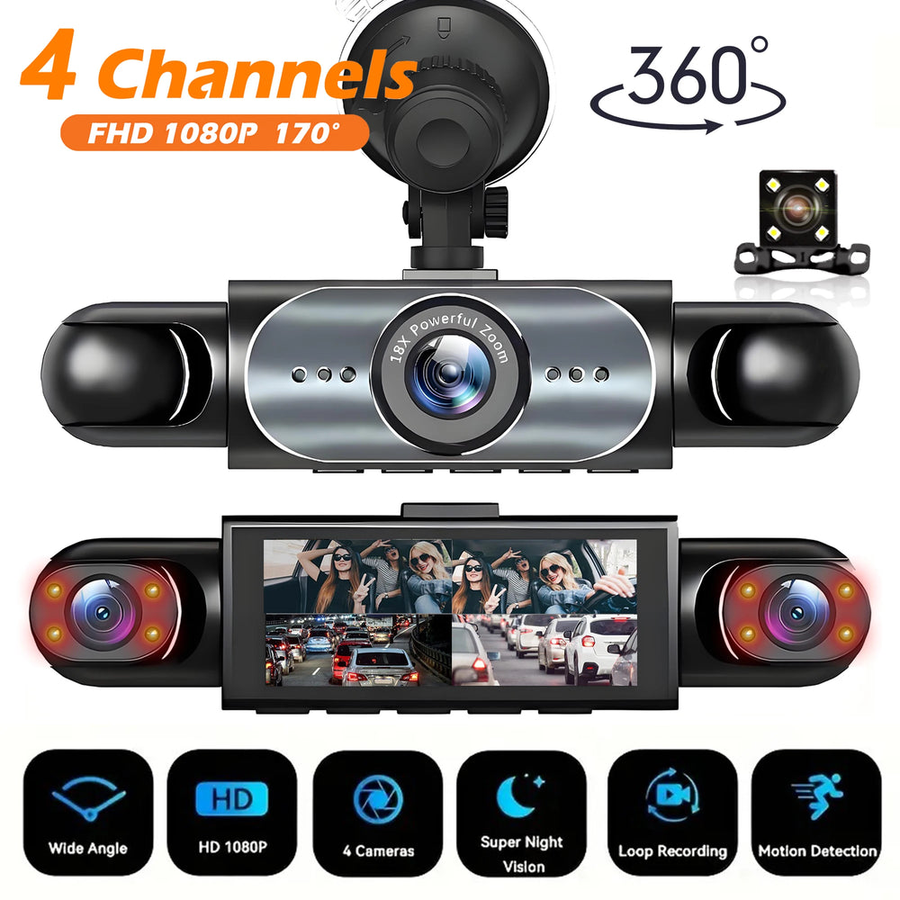 4 Channel Dash Cam 360 Degree Car Video Recorder Night Vision Parking Monitor - stepyours.com