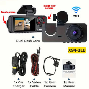 3 Channel 1080P Dash Cam For Cars With WiFi DVR Night Vision Rear View Camera - stepyours.com