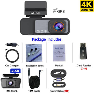 4K Dash Cam Car Camera With GPS WiFi Night Vision Dual Lens Rear View - stepyours.com