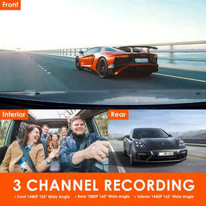 Sherway 3 Channel 4K Car Dash Cam With GPS Recorder 170 Degree Front Lens LCD - stepyours.com