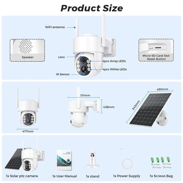 Abuntu 5MP Solar Outdoor Camera - Wireless WiFi with 7800mAh Battery Hooks - stepyours.com