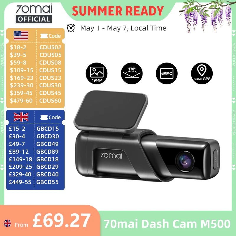 70Mai M500 Dash Cam 1944P GPS ADAS 24H Parking Monitor - stepyours.com