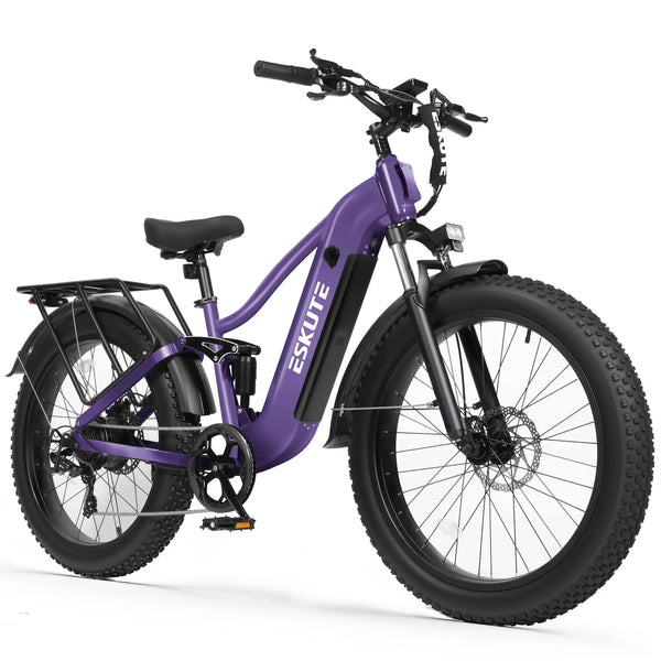 ESKUTE C300R-SO - Full Suspensions - Electric Bike for Adults ，48V20.8Ah Battery Ebike up to 80 Miles, Peak, 26x4.0 Fat Tire Step-Over Ebike, 8-Speed, UL2849 E-Bike