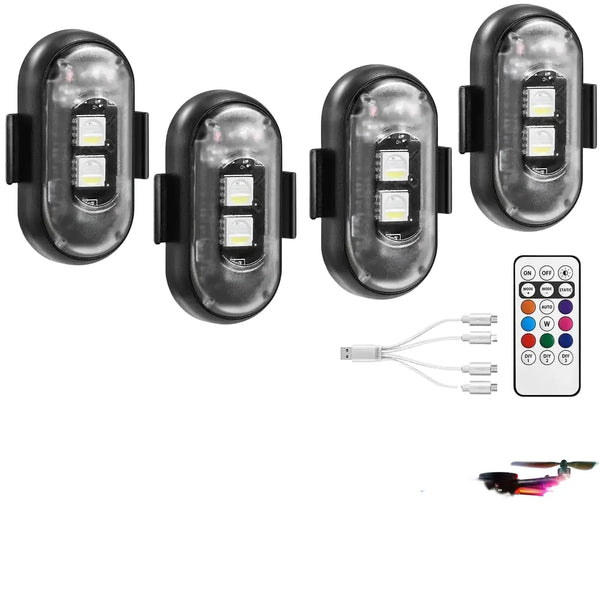 Wireless LED Strobe Lights with Remote Control, 8 Colors Rechargeable Anti-Collision LED Warning Lights for Car Motorcycle Bike