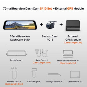 70mai S410 Rearview Dash Cam 2K Front 1080P Mirror - stepyours.com